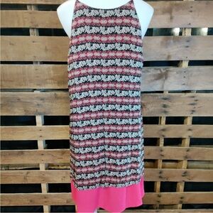 Floral Patterned Mini Dress with Pink Hem